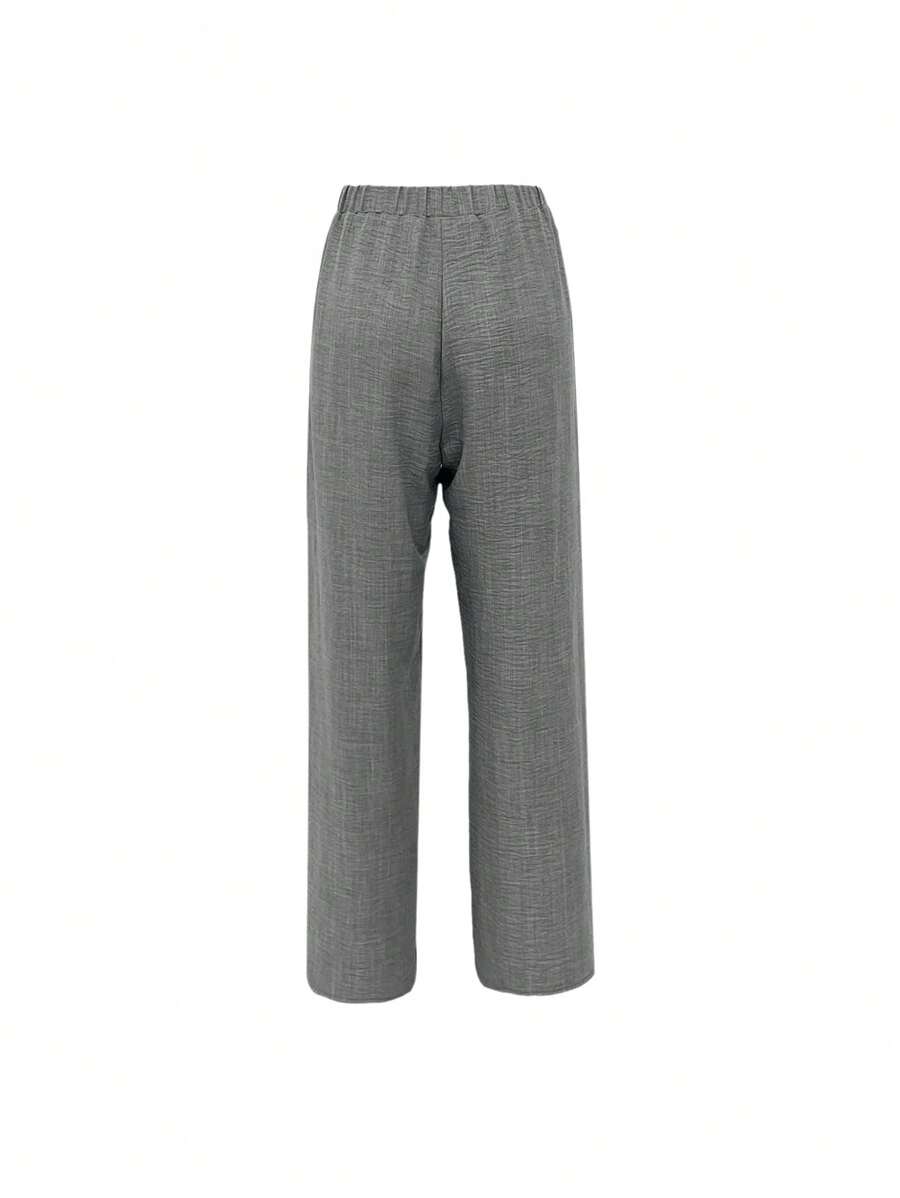 EMERY ROSE Women's Denim Effect Linen Blend Pants With Lace Hem Fall Cloth For Women