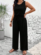 EMERY ROSE Plus Size Women's Solid Color Simple Sleeveless Jumpsuit For Daily Wear