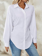Airlisse Women's French Elegant Casual Cinched Waist Ruched Long Sleeve White Blouse, Suitable For Work And School