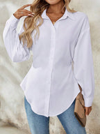 Airlisse Women's French Elegant Casual Cinched Waist Ruched Long Sleeve White Blouse, Suitable For Work And School
