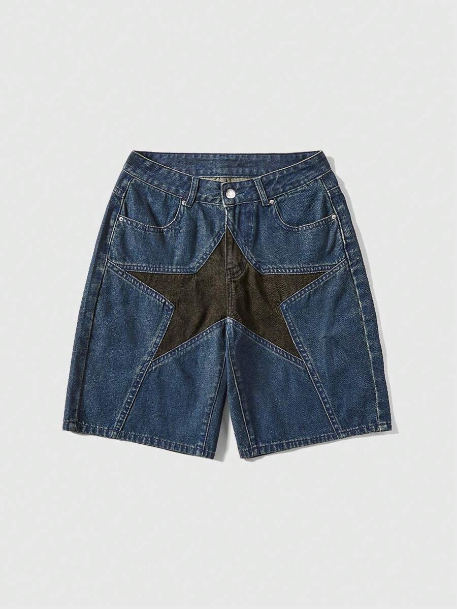 ROMWE Grunge Punk Women Star Low Waist Denim Shorts, School