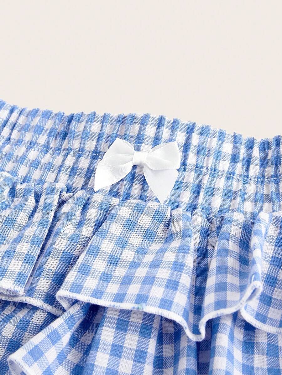 SHEIN MOD Casual Low-Waist Plaid Bodycon Ruffled Women's Ultra-Short Shorts Back To School Clothes Women Blue And White Boxer Shorts Simple Daily