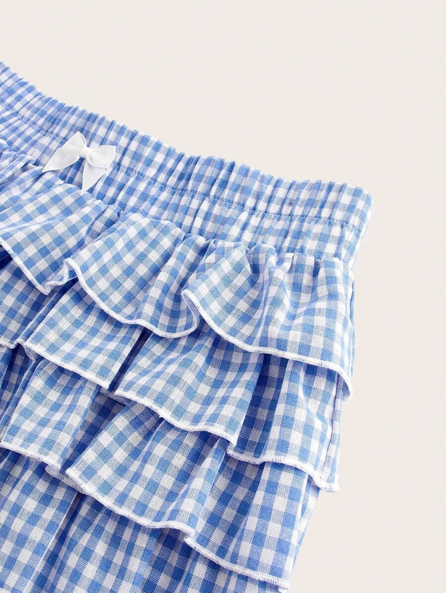 SHEIN MOD Casual Low-Waist Plaid Bodycon Ruffled Women's Ultra-Short Shorts Back To School Clothes Women Blue And White Boxer Shorts Simple Daily
