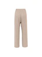 EMERY ROSE Women's Denim Effect Linen Blend Pants With Lace Hem Fall Cloth For Women