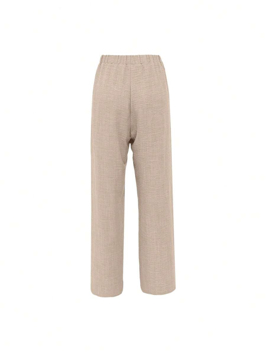 EMERY ROSE Women's Denim Effect Linen Blend Pants With Lace Hem Fall Cloth For Women