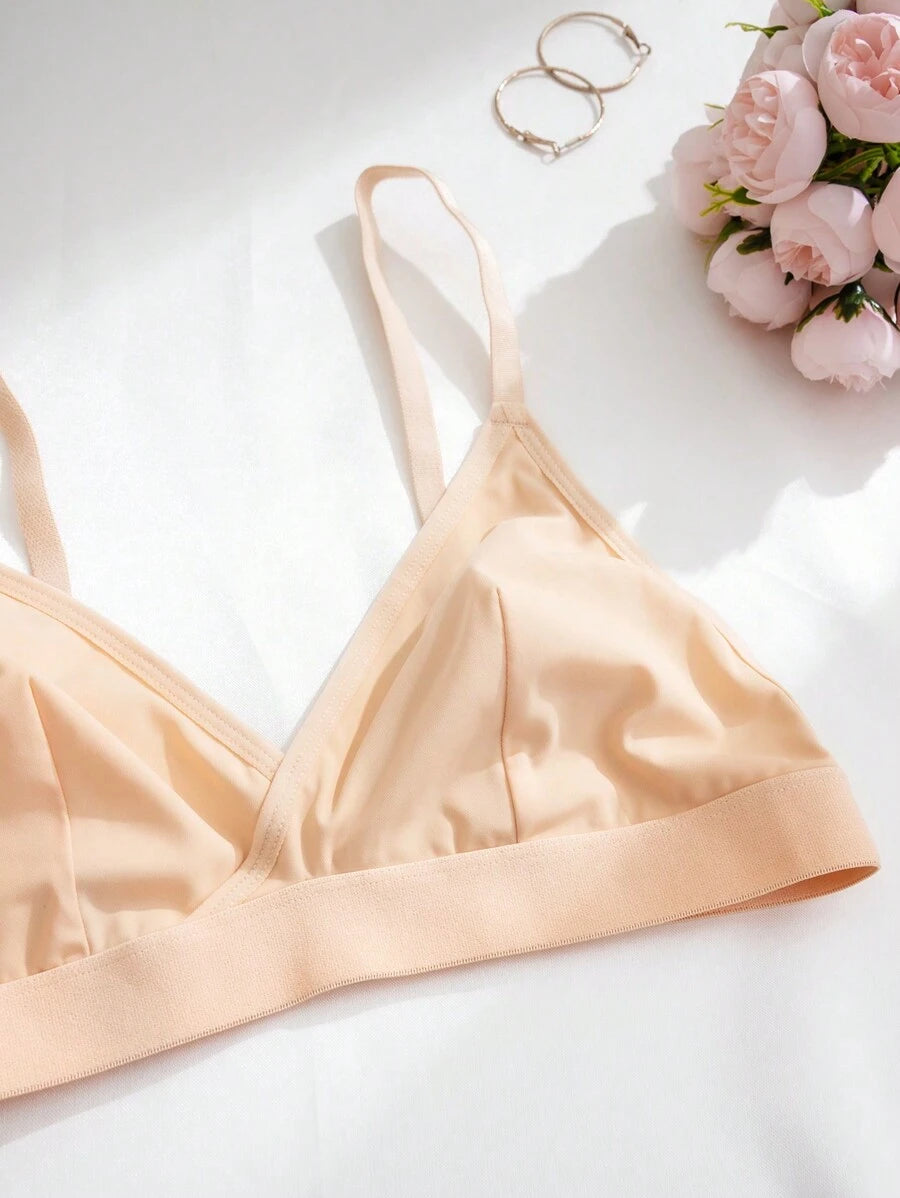 5pcs Women's Solid Color Non-Wired Bra With Spaghetti Strap