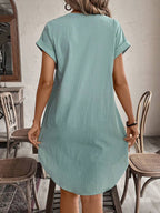 EMERY ROSE Solid Notched Button Front Batwing Sleeve Shirt Dress,Summer Dresses For Women