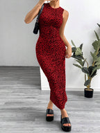 SHEIN EZwear Leopard Print Knitted Sleeveless Bodycon Dress For Women,Summer Dresses For Women