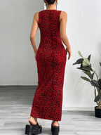 SHEIN EZwear Leopard Print Knitted Sleeveless Bodycon Dress For Women,Summer Dresses For Women