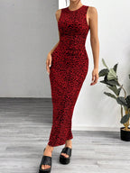 SHEIN EZwear Leopard Print Knitted Sleeveless Bodycon Dress For Women,Summer Dresses For Women