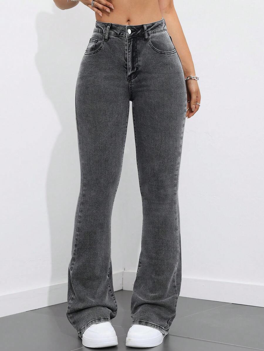 Flexra Women Flared Pocket Casual All-Match Denim Flared Jeans Y2k Bootcut Jeans