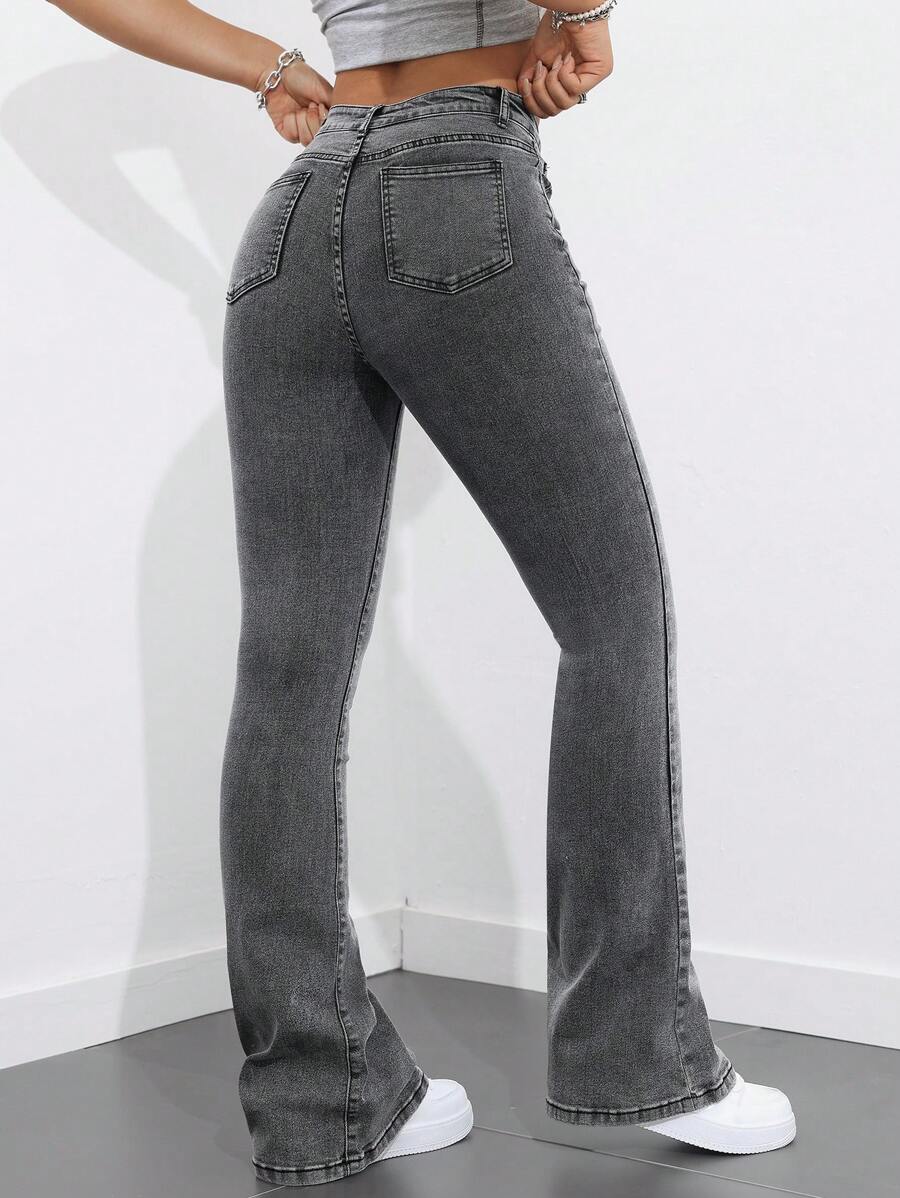Flexra Women Flared Pocket Casual All-Match Denim Flared Jeans Y2k Bootcut Jeans