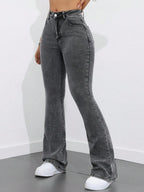 Flexra Women Flared Pocket Casual All-Match Denim Flared Jeans Y2k Bootcut Jeans