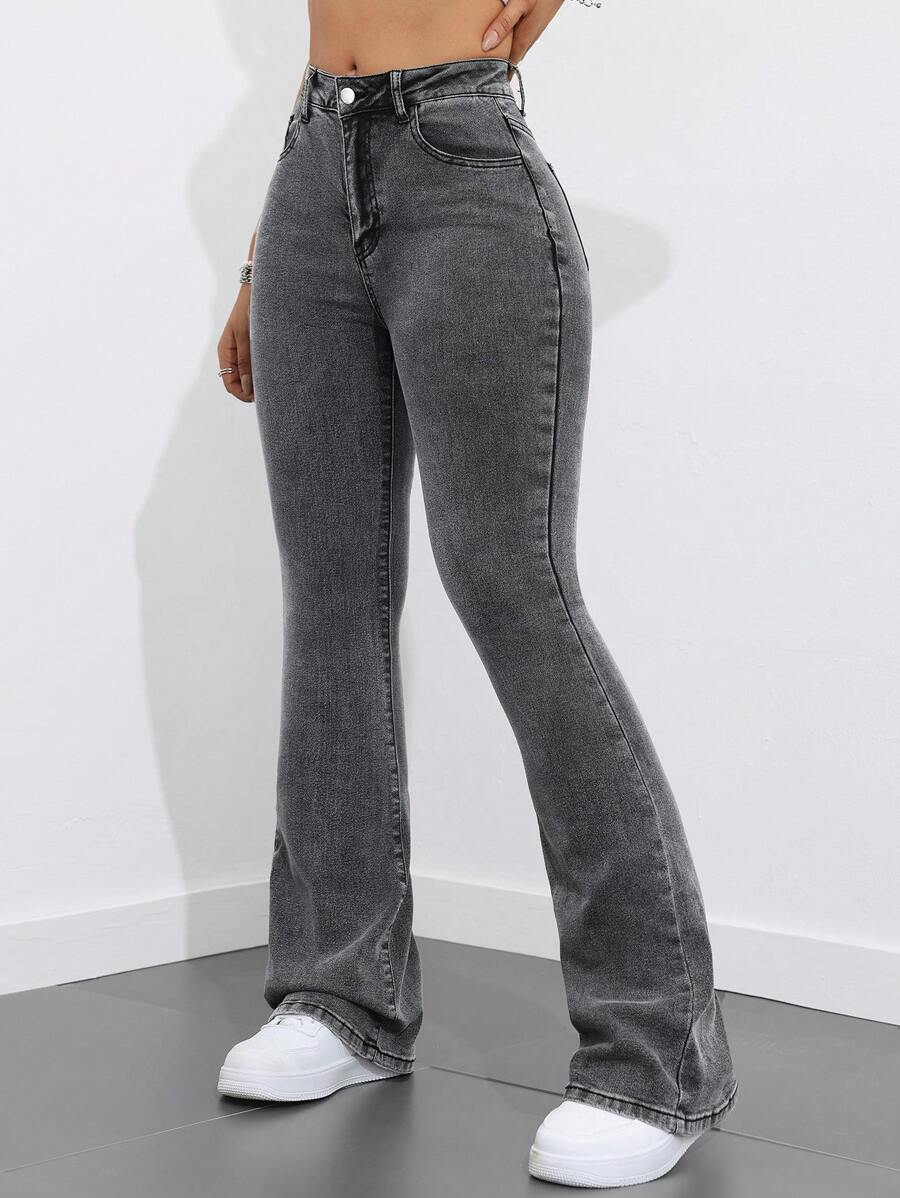 Flexra Women Flared Pocket Casual All-Match Denim Flared Jeans Y2k Bootcut Jeans