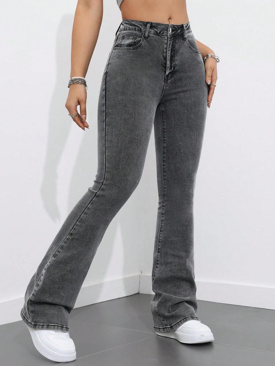 Flexra Women Flared Pocket Casual All-Match Denim Flared Jeans Y2k Bootcut Jeans