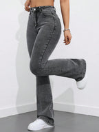 Flexra Women Flared Pocket Casual All-Match Denim Flared Jeans Y2k Bootcut Jeans