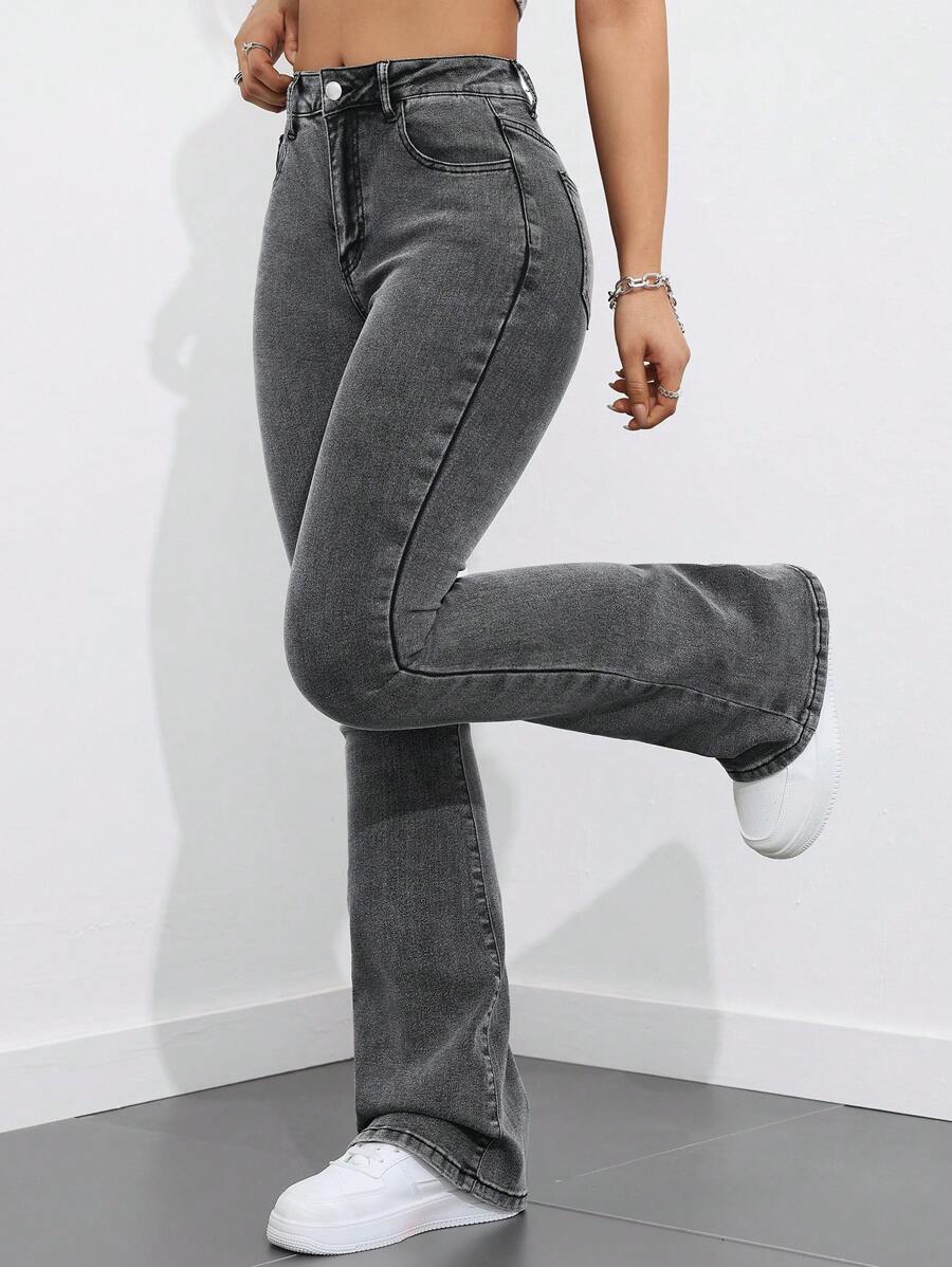 Flexra Women Flared Pocket Casual All-Match Denim Flared Jeans Y2k Bootcut Jeans