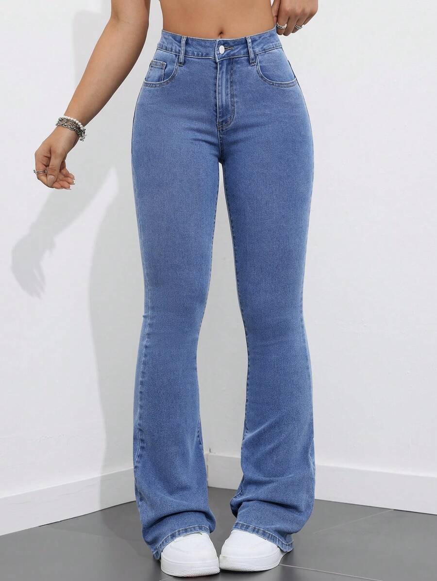 Flexra Women Flared Pocket Casual All-Match Denim Flared Jeans Y2k Bootcut Jeans