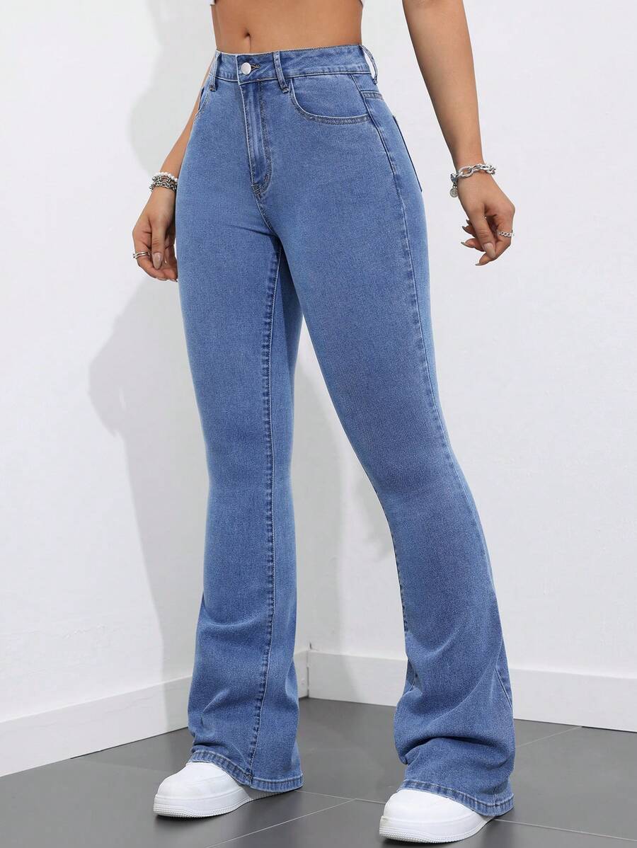 Flexra Women Flared Pocket Casual All-Match Denim Flared Jeans Y2k Bootcut Jeans