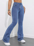 Flexra Women Flared Pocket Casual All-Match Denim Flared Jeans Y2k Bootcut Jeans
