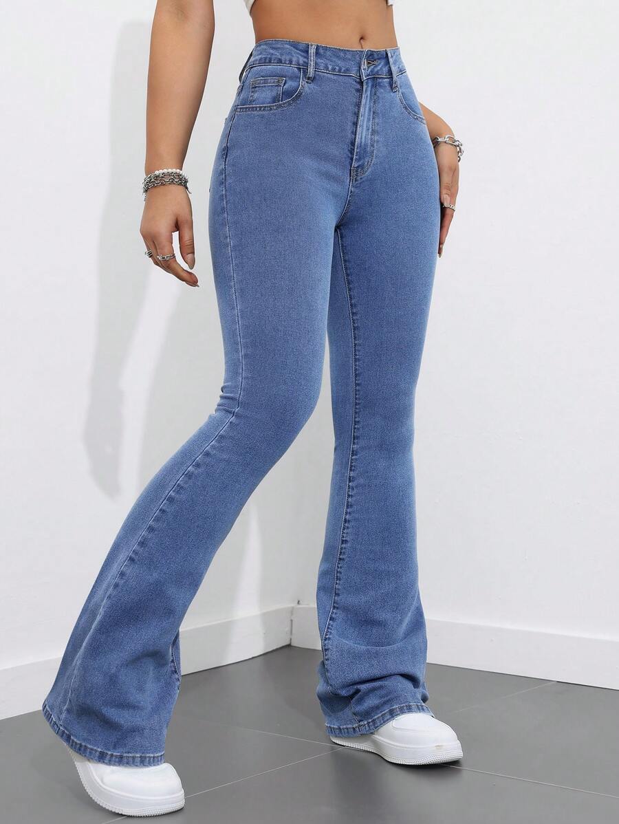 Flexra Women Flared Pocket Casual All-Match Denim Flared Jeans Y2k Bootcut Jeans