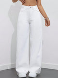 SHEIN ICON Women's Loose Fit Wide Leg Pockets Casual Versatile Jeans Pants