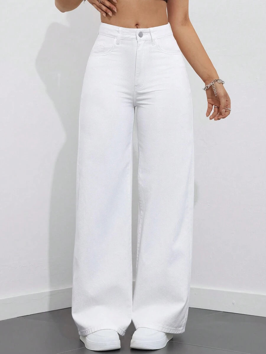 SHEIN ICON Women's Loose Fit Wide Leg Pockets Casual Versatile Jeans Pants