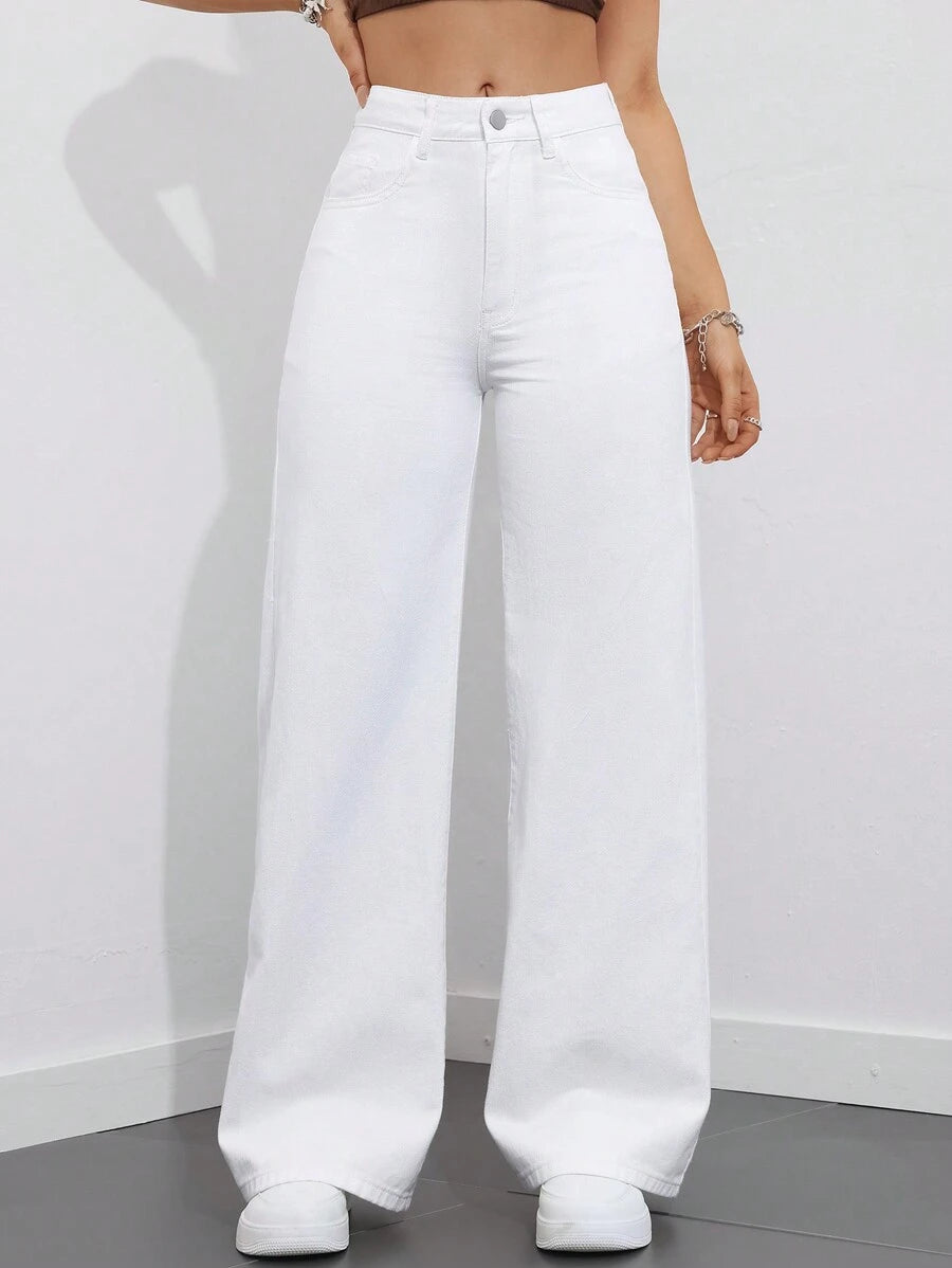 SHEIN ICON Women's Loose Fit Wide Leg Pockets Casual Versatile Jeans Pants