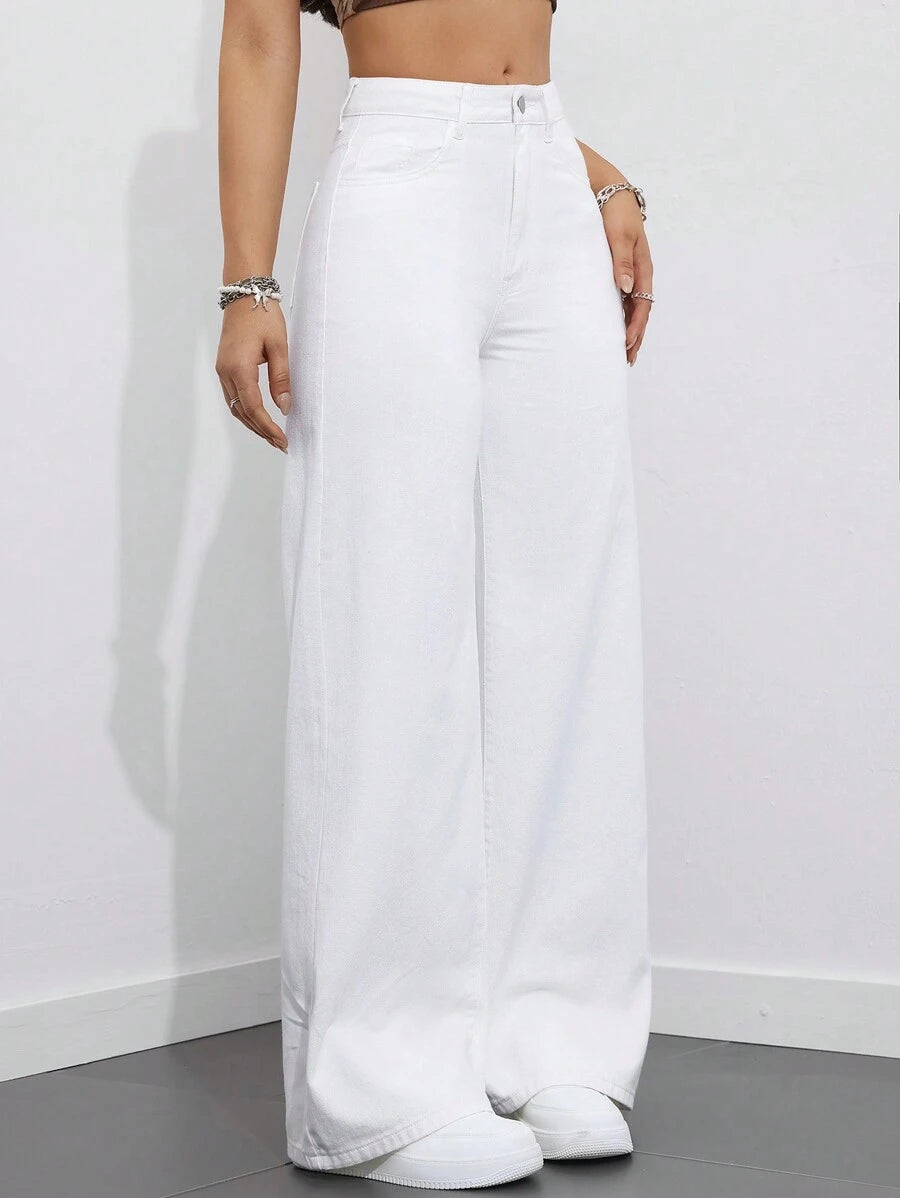 SHEIN ICON Women's Loose Fit Wide Leg Pockets Casual Versatile Jeans Pants