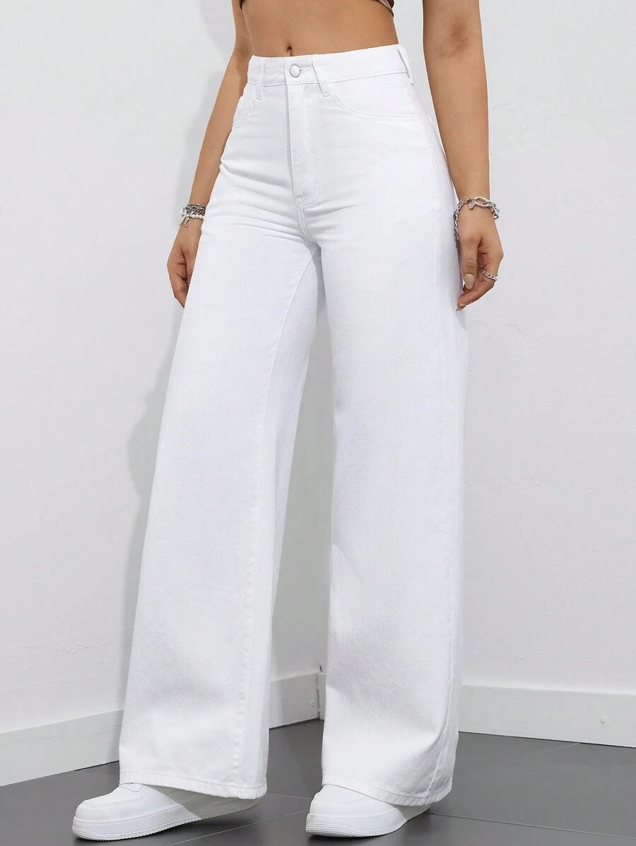 SHEIN ICON Women's Loose Fit Wide Leg Pockets Casual Versatile Jeans Pants