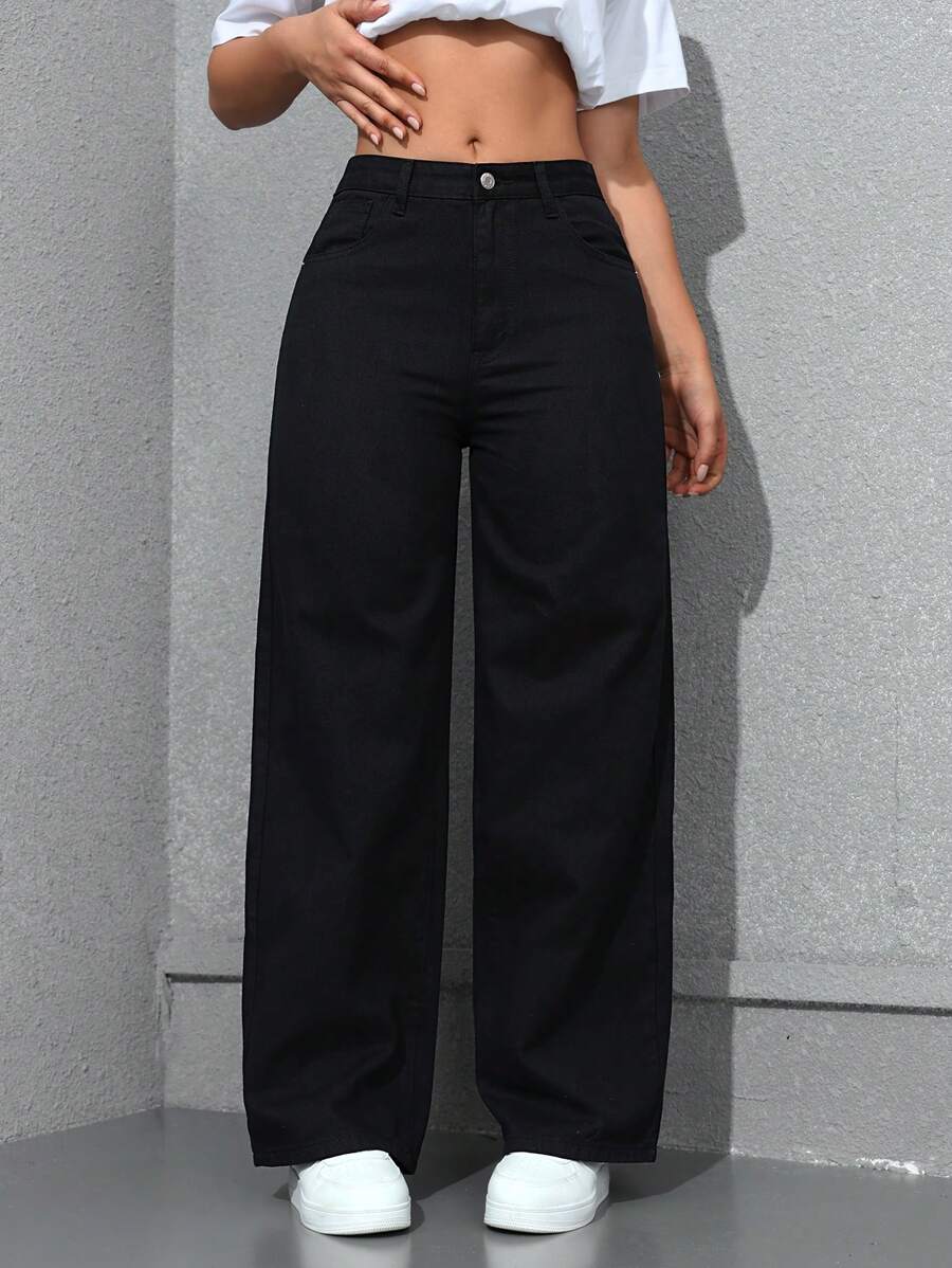 SHEIN ICON Casual Relaxed-Fit High-Waist Straight Leg Denim Jeans
