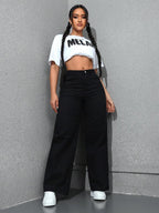 SHEIN ICON Casual Relaxed-Fit High-Waist Straight Leg Denim Jeans