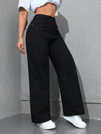 SHEIN ICON Casual Relaxed-Fit High-Waist Straight Leg Denim Jeans