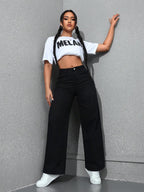 SHEIN ICON Casual Relaxed-Fit High-Waist Straight Leg Denim Jeans