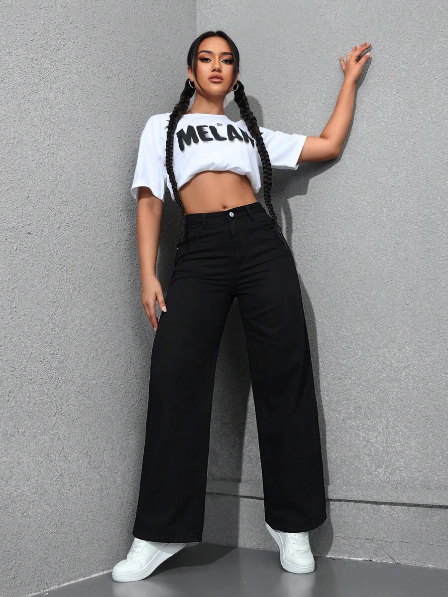SHEIN ICON Casual Relaxed-Fit High-Waist Straight Leg Denim Jeans