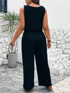 EMERY ROSE Plus Size Women's Solid Color Simple Sleeveless Jumpsuit For Daily Wear