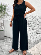 EMERY ROSE Plus Size Women's Solid Color Simple Sleeveless Jumpsuit For Daily Wear
