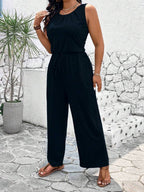 EMERY ROSE Plus Size Women's Solid Color Simple Sleeveless Jumpsuit For Daily Wear