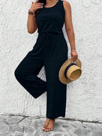 EMERY ROSE Plus Size Women's Solid Color Simple Sleeveless Jumpsuit For Daily Wear