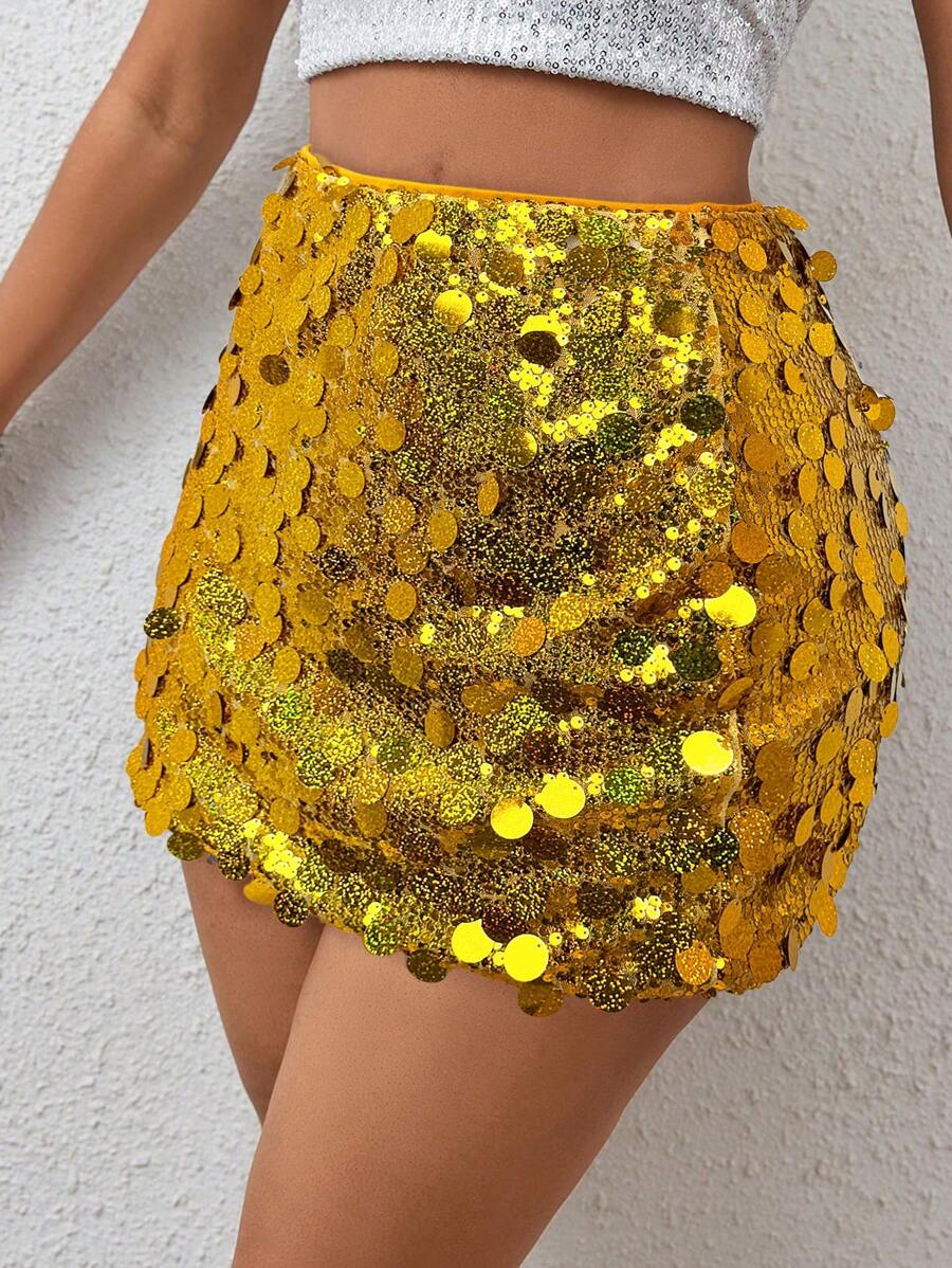 BamGleam Sequin Mini Bodycon Skirt For Holiday Party Clothes