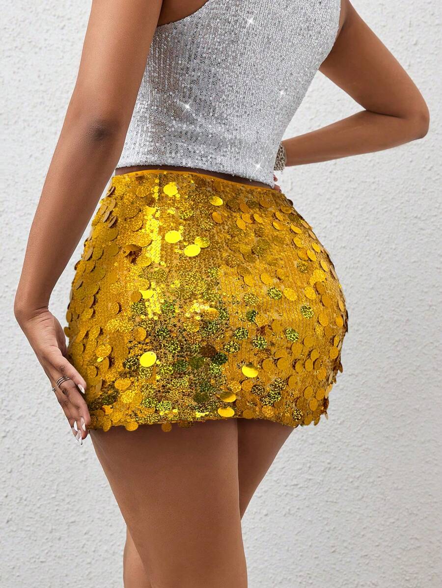 BamGleam Sequin Mini Bodycon Skirt For Holiday Party Clothes