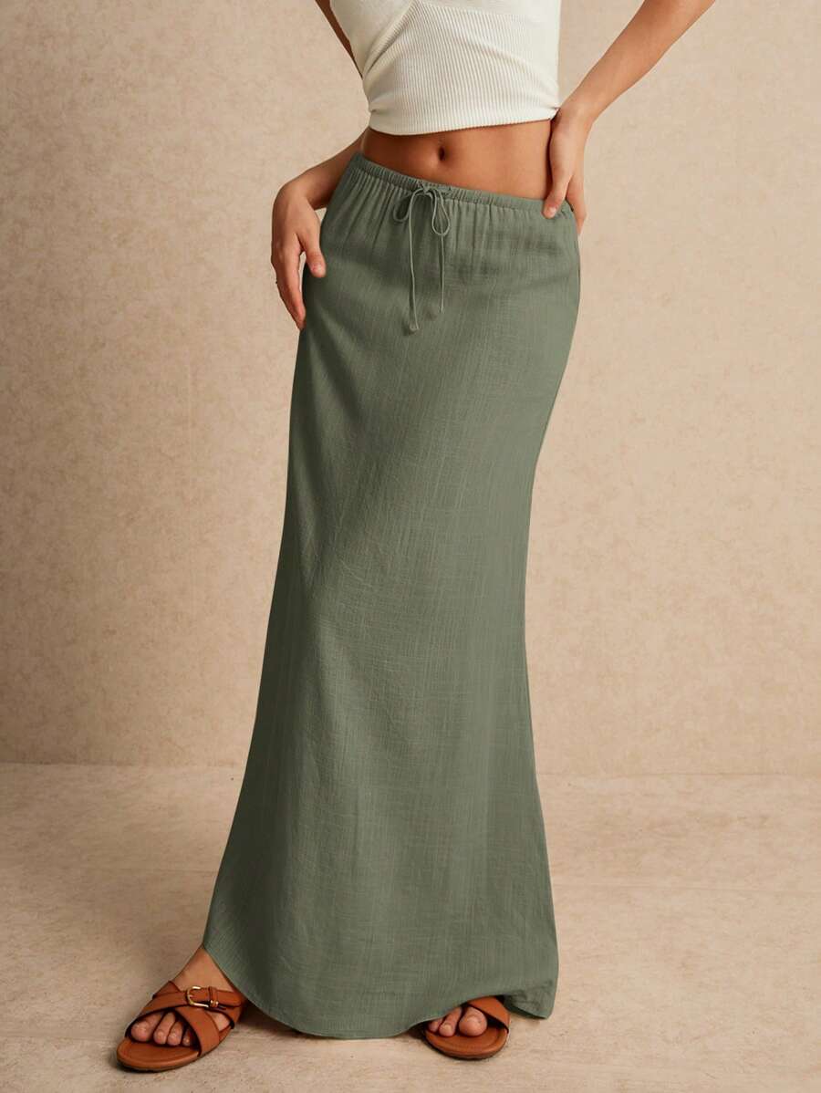 Poéselle Women's Skirt, Floor Length Maxi Skirt, Tie At Waist, Cute Skirt, Low Waist Skirt