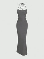 Sweetra Women Fitted Halter Mermaid Dress, Black Maxi Women Outfit