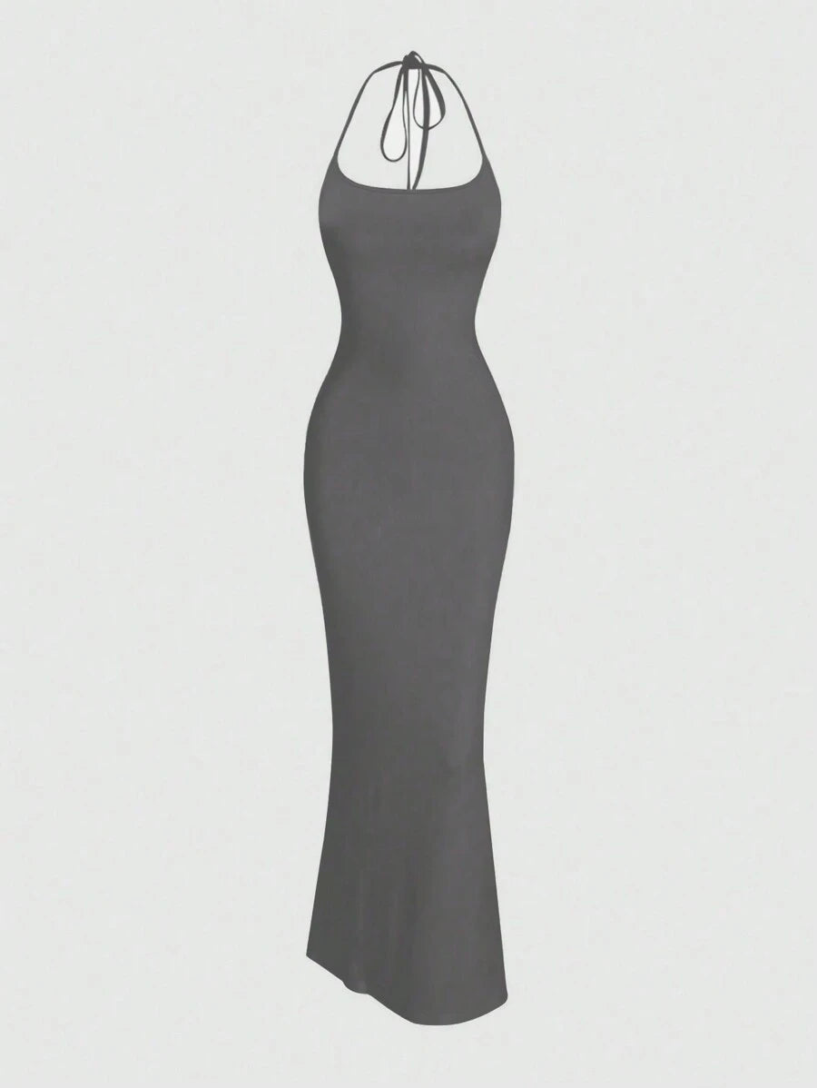 Sweetra Women Fitted Halter Mermaid Dress, Black Maxi Women Outfit