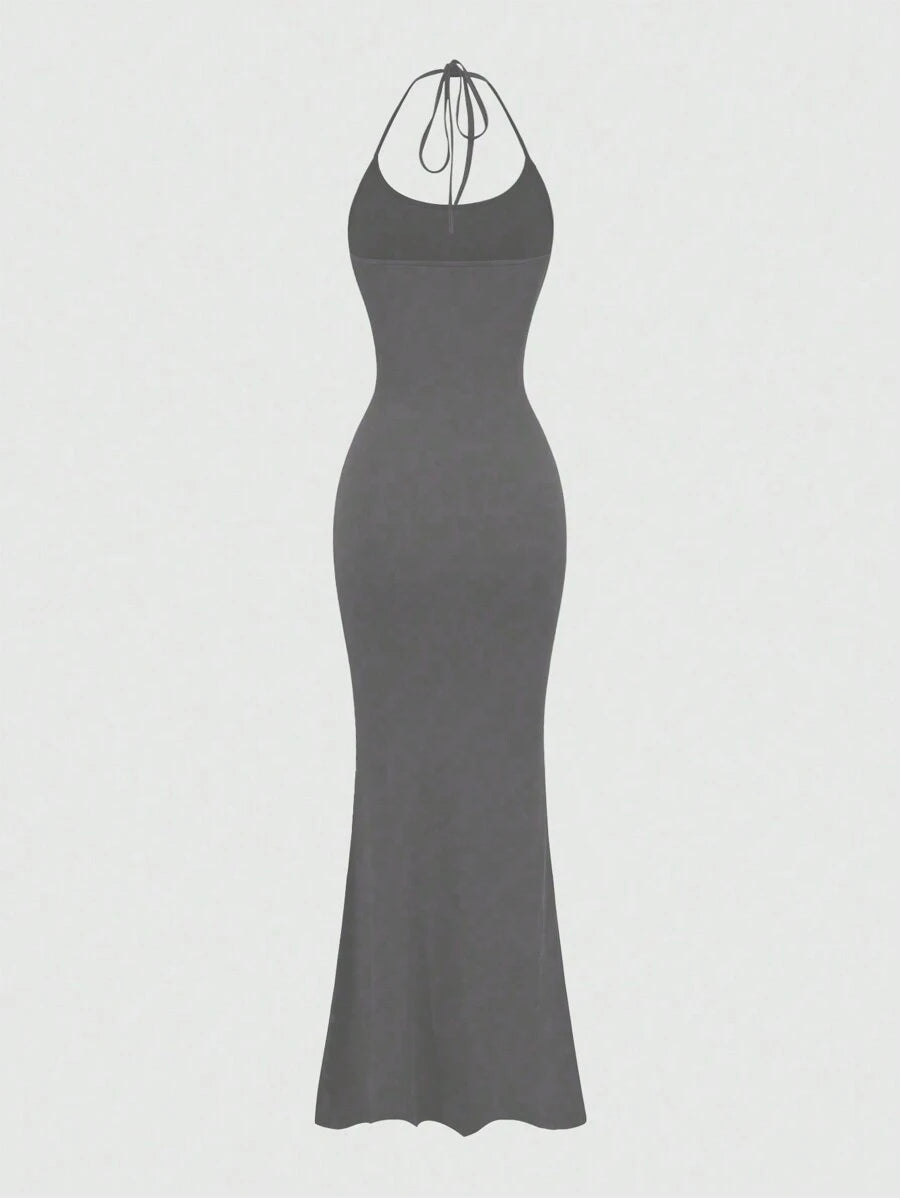 Sweetra Women Fitted Halter Mermaid Dress, Black Maxi Women Outfit