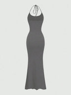 Sweetra Women Fitted Halter Mermaid Dress, Black Maxi Women Outfit