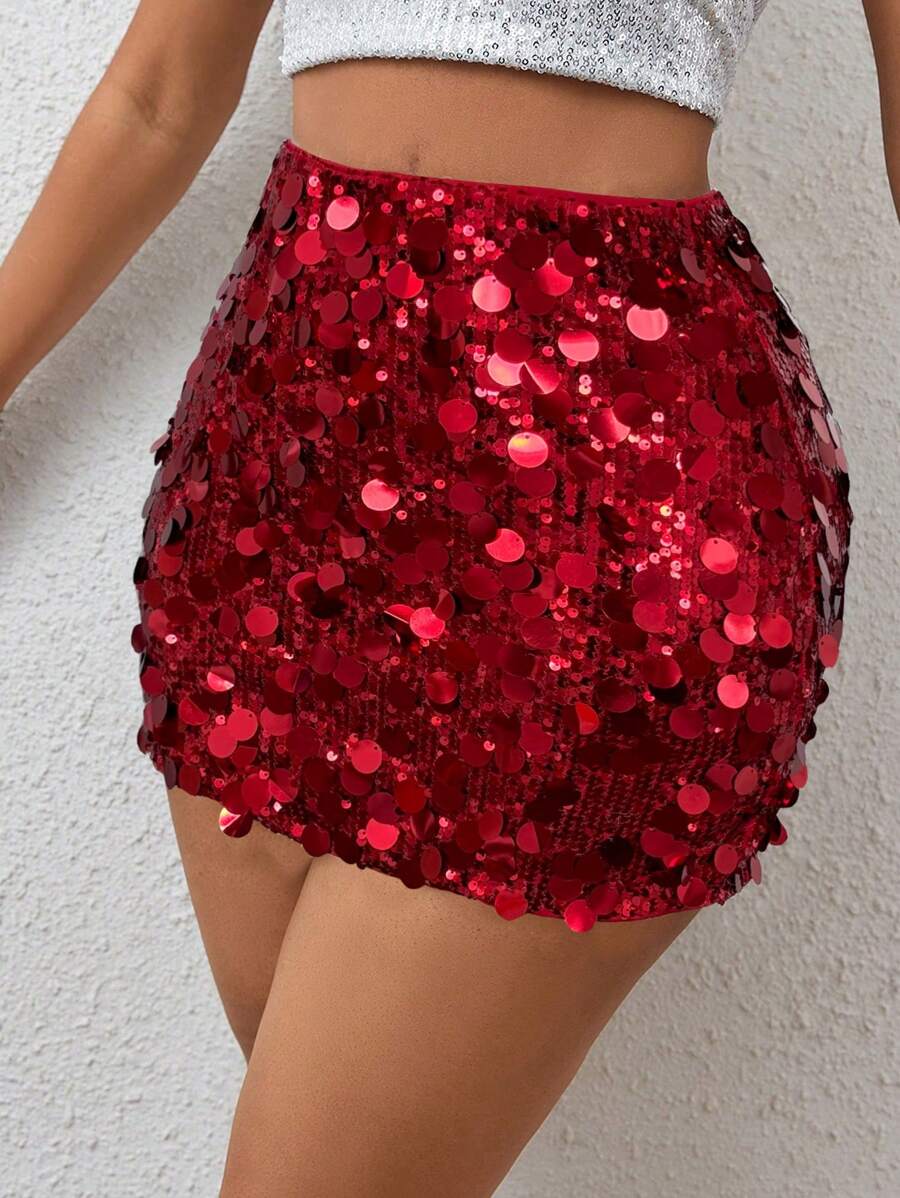 BamGleam Sequin Mini Bodycon Skirt For Holiday Party Clothes
