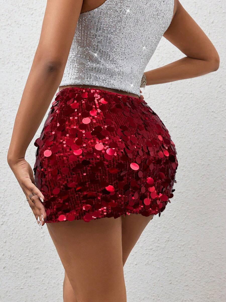 BamGleam Sequin Mini Bodycon Skirt For Holiday Party Clothes