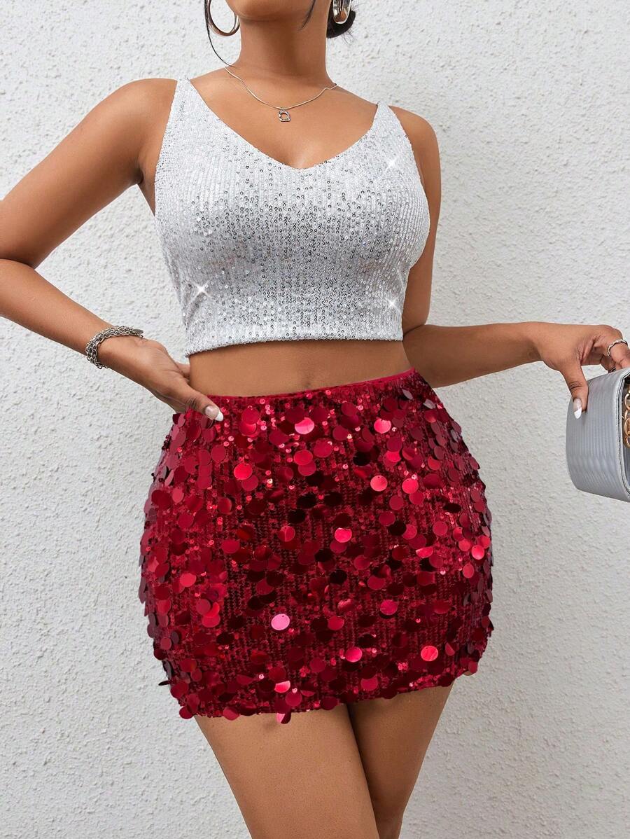 BamGleam Sequin Mini Bodycon Skirt For Holiday Party Clothes