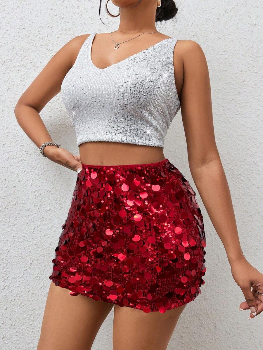 BamGleam Sequin Mini Bodycon Skirt For Holiday Party Clothes